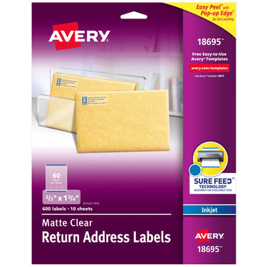 Avery Printable Return Address Labels with Sure Feed, 2/3